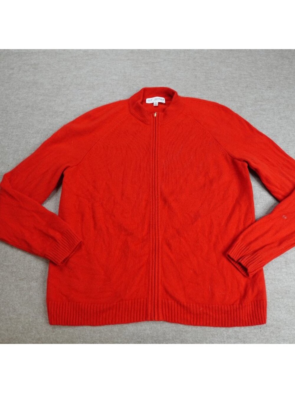 St. John Collection Womens Sweater XL Red Solid Full Zip 100% Cashmere